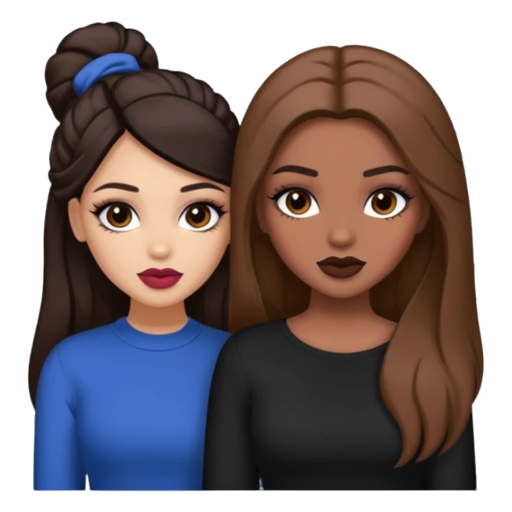 Boujy baddie best friends, trendy heavy makeup both dark hair one light skinned and one mocha brown pretty hair style  sticker