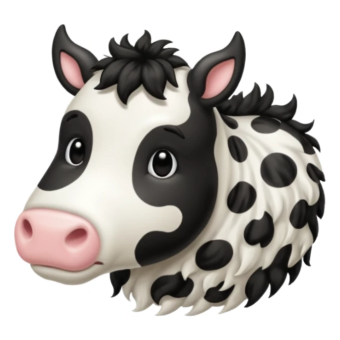 realistic white and black spotted cow tail, fluffy texture, slight curl at the end, soft shading, no background, transparent PNG style, emoji aesthetic sticker