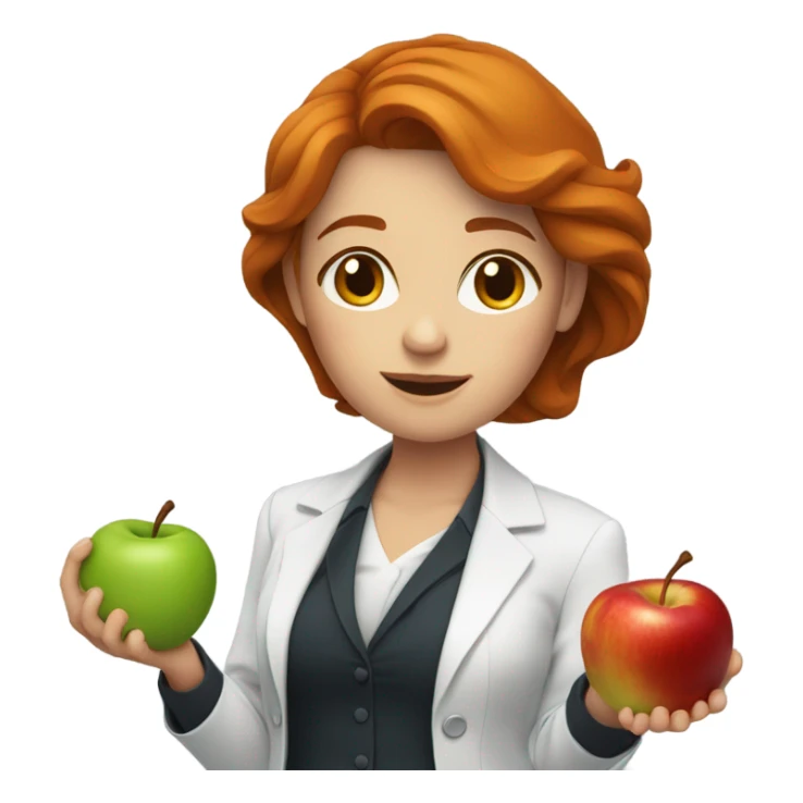 medium red hair woman nutritionist with apple sticker