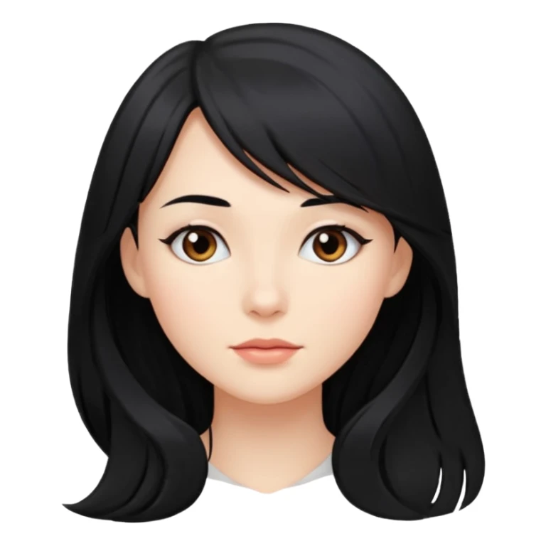 beautiful woman with long black hair and side bangs, neutral expression sticker