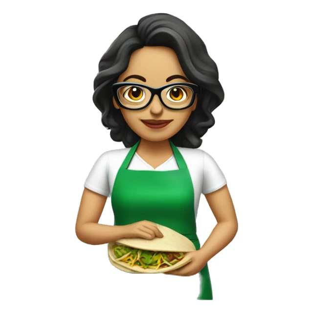 mexican lady green apron  with glasses cooking tacos sticker