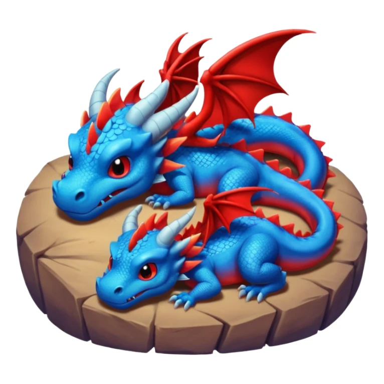 un couple de dragons rouge et bleue trop mignons endormis dans leur tanière. sticker
