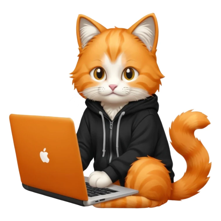 orange cat with laptop and black hoodie sticker
