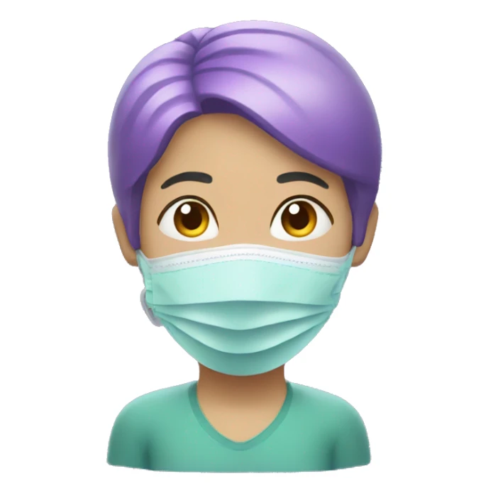 Woman with short purple hair with oxygen mask sticker