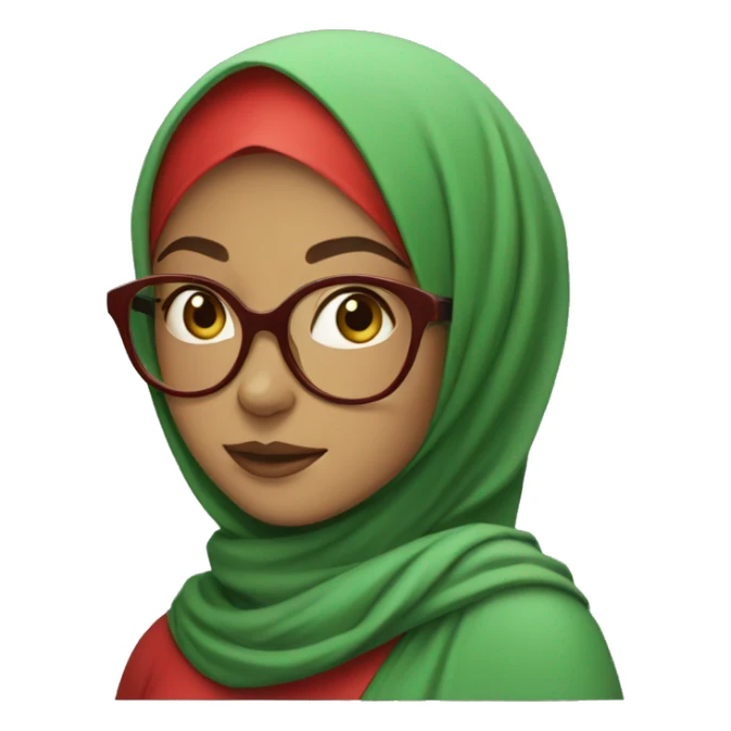 green hijabi casual girl with glasses has a red cheeks  sticker