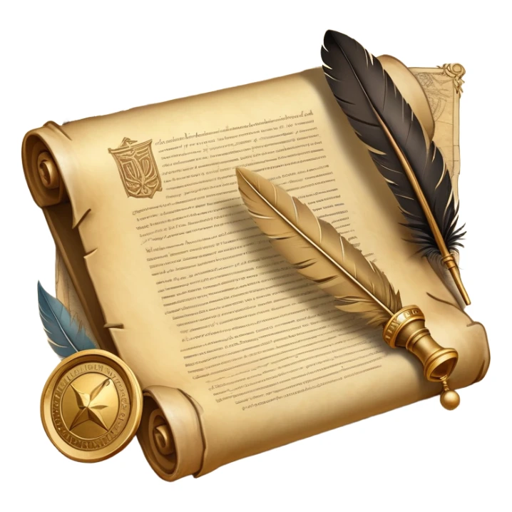An icon featuring an ancient scroll, a quill, and a historical artifact like a shield or coin. The design includes a backdrop of old maps and timelines, symbolizing the study of past events and civilizations. Transparent background highlights the exploration of history. sticker