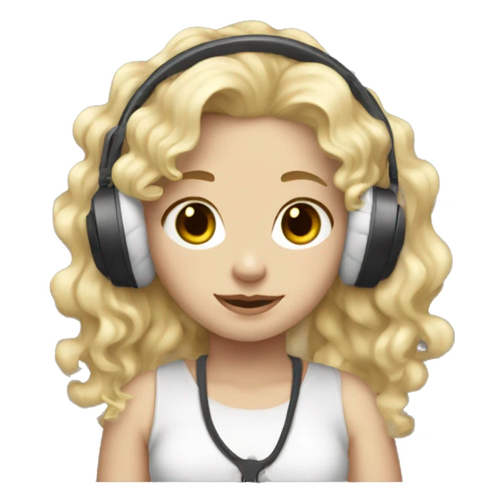White Blondie curly girl with cow headphones dark brown sticker