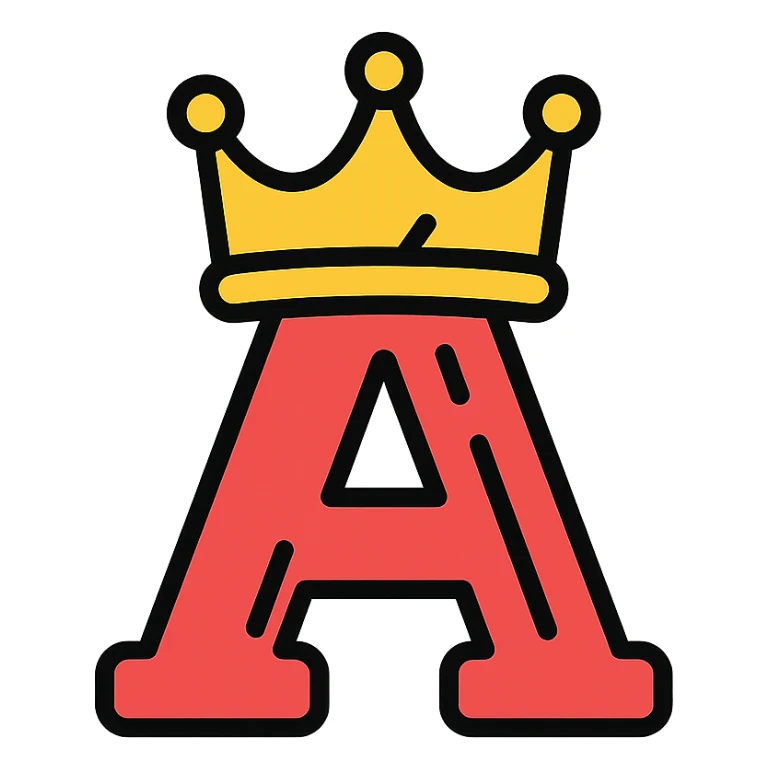 playful and bold letter wearing a golden crown, icon sticker