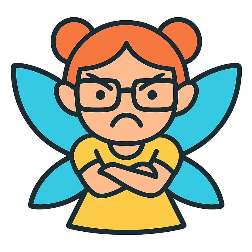 angry fairy with orange hair and big squared glasses sticker
