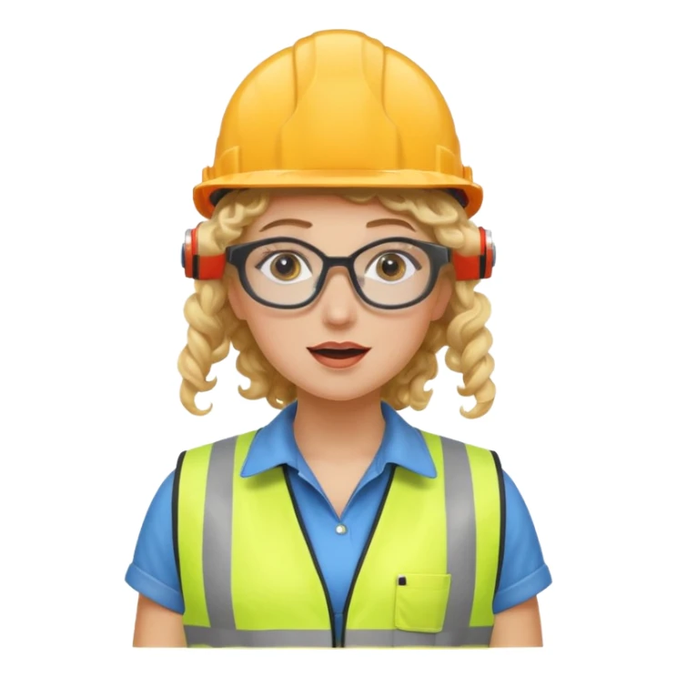 surprised construction worker blond curly haired woman wearing ppe sticker