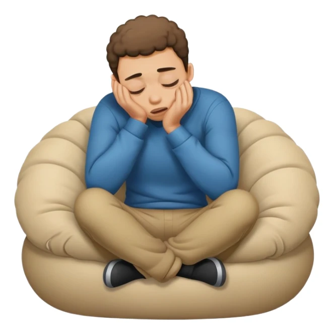 Scared man sitting curled up on himself, hidding his eyes sticker