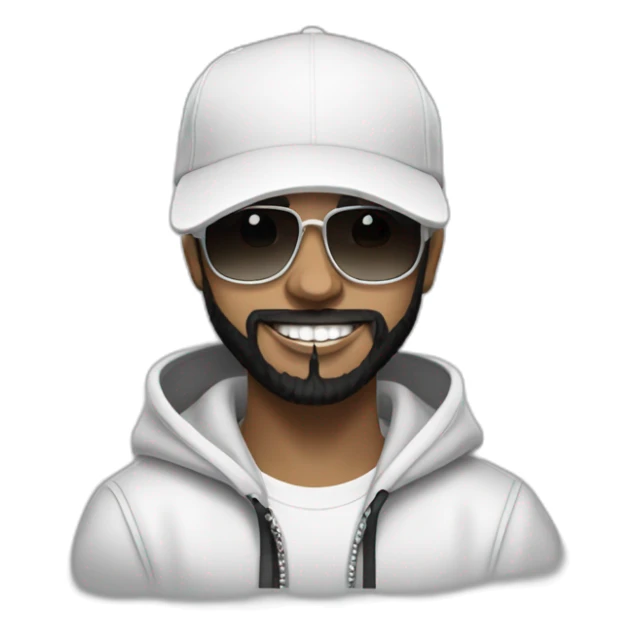 young-rapper-with hoop-white skin-black hair-beard-bichon dog-white-smile sticker