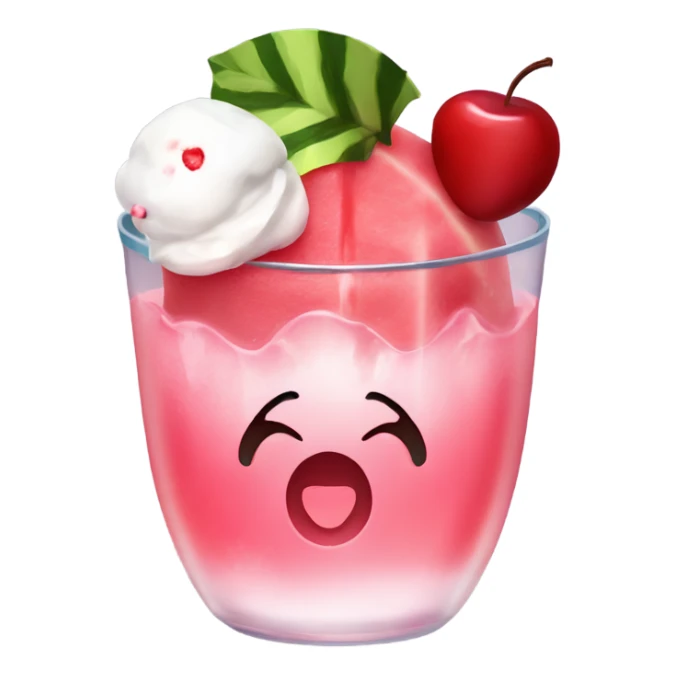 watermelon juice with a cherry and icecream topping, no face sticker