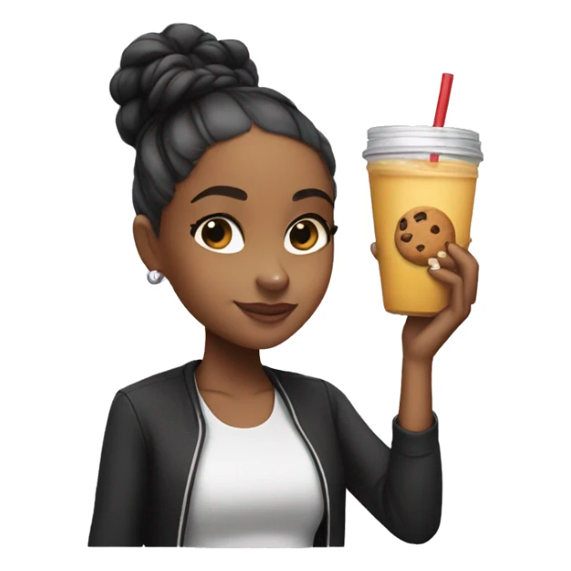 black ariana grande holding juice and a cookie sticker
