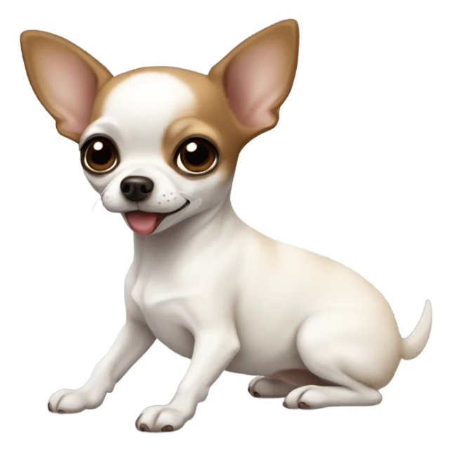 Small White chihuahua within an brown black eyes playing with her smaller sister, a brown and white onein her sticker