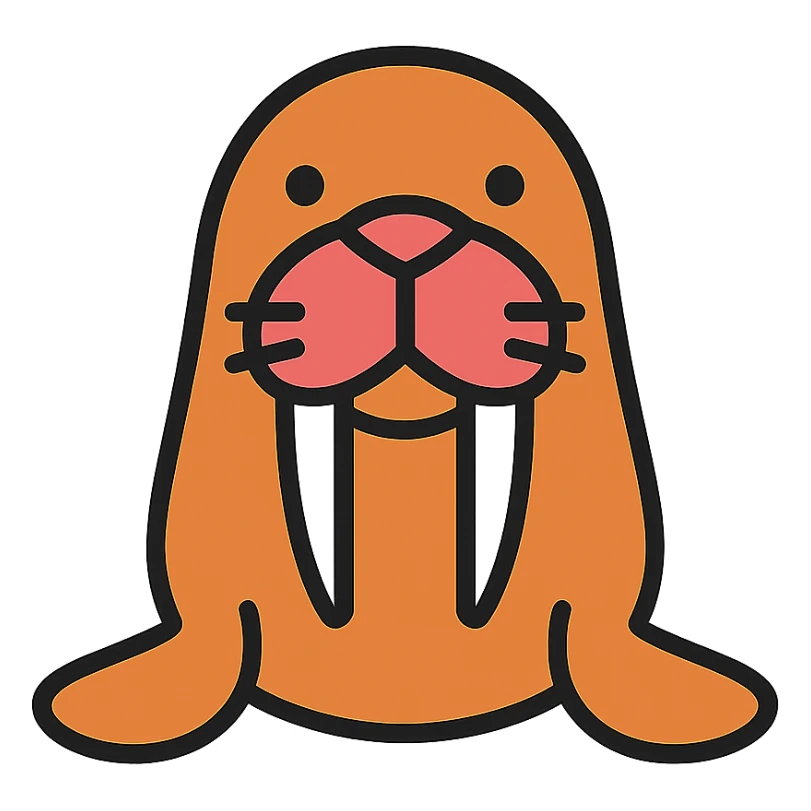 walrus, lineal color icon with black outlines, simple and modern sticker