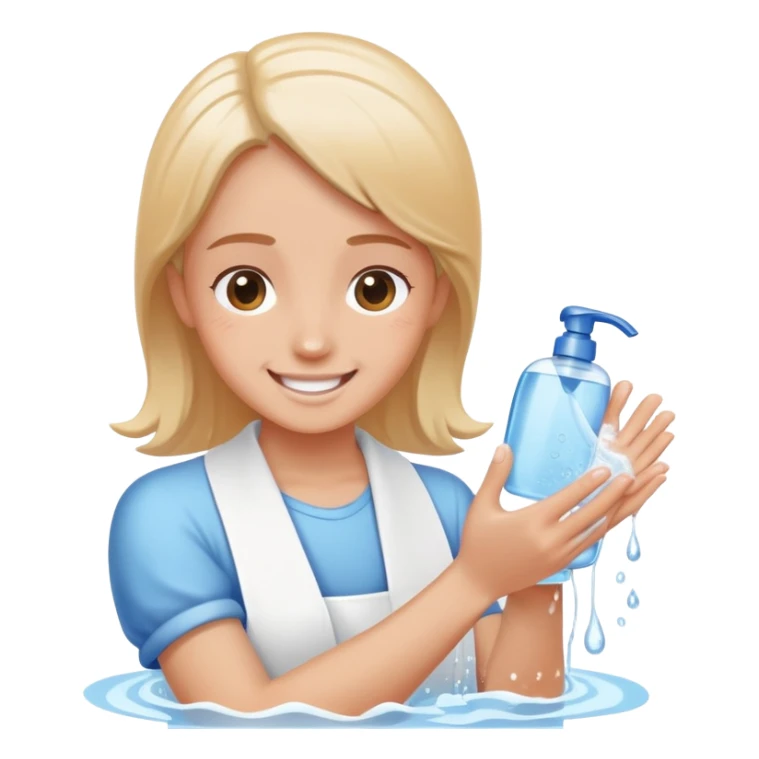 person washing hands with soap and water, cheerful expression, simple and clear sticker