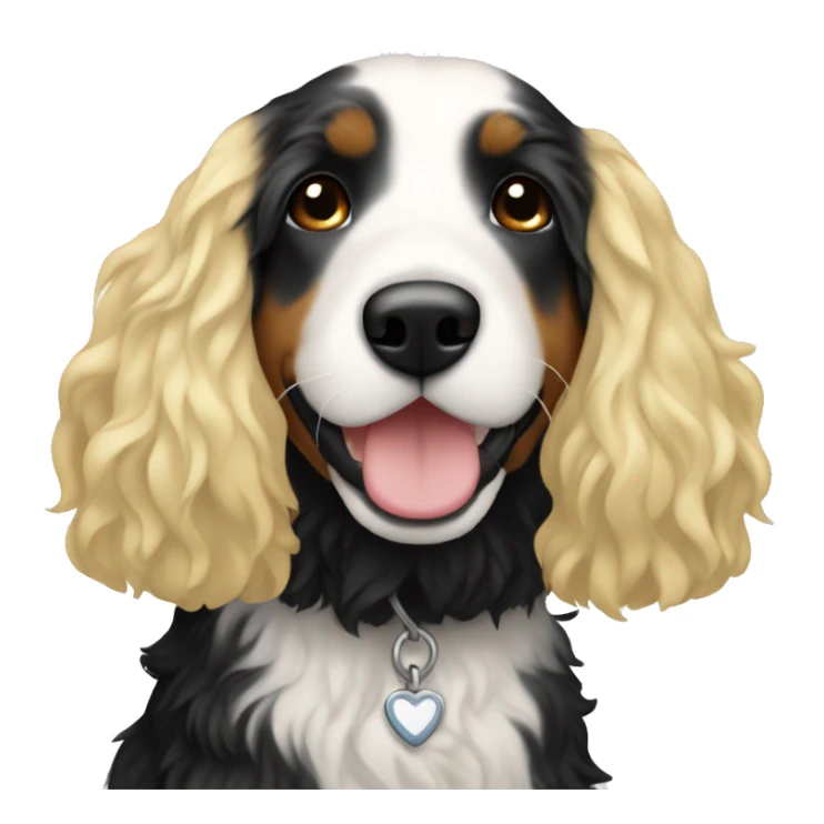 white woman with blonde hair with one black and white bernedoodle sticker