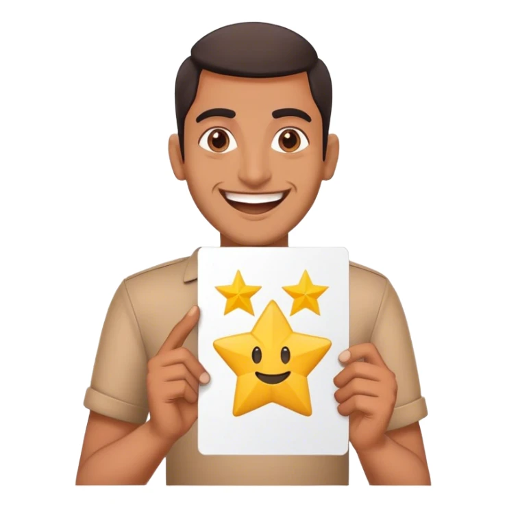 a funny indian holding 5 star review card sticker