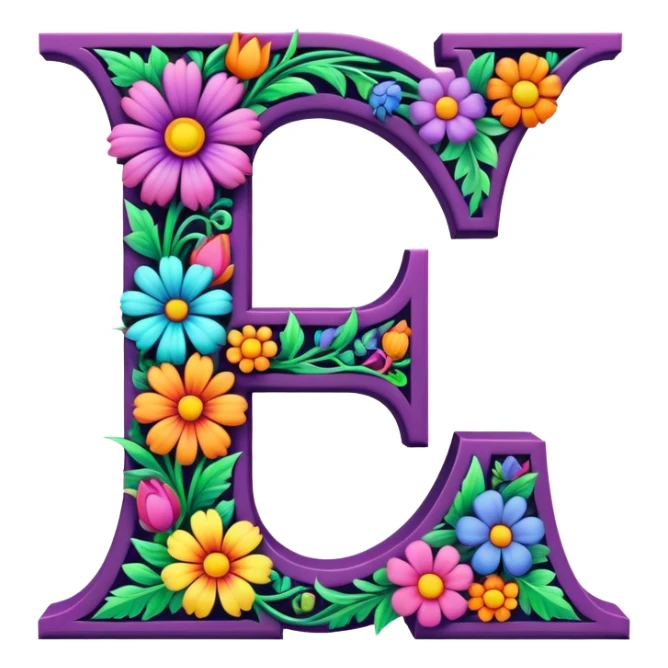 3D, gothic style psychedelic colored capital Letter “J” with hippie style flower border sticker
