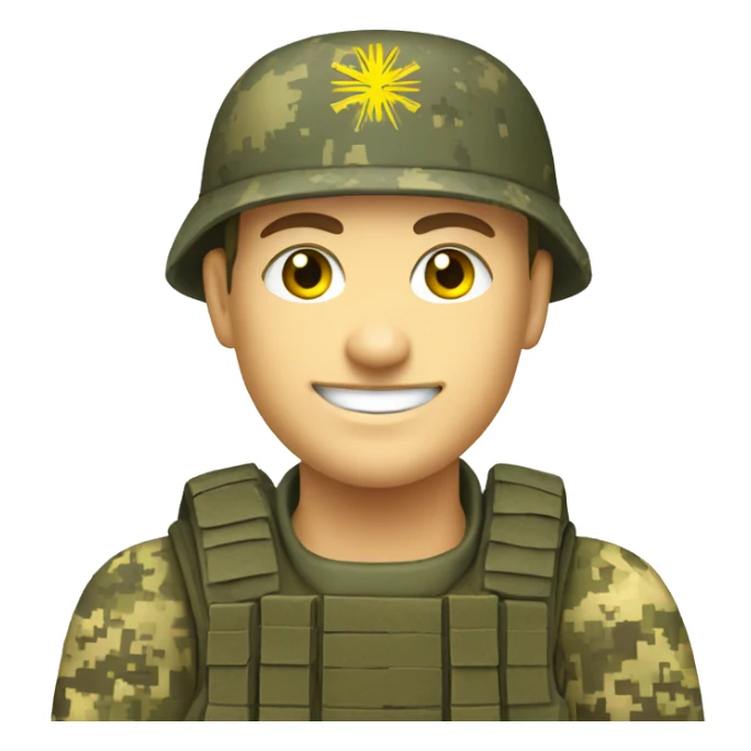 happy Ukrainian soldier, in camouflage pixel uniform  sticker