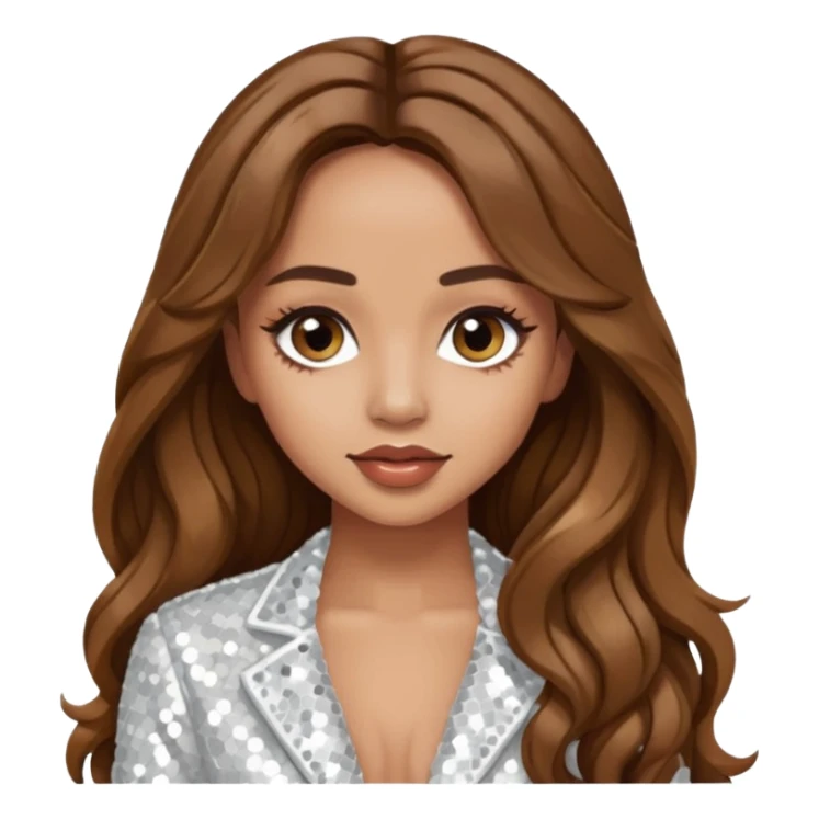 Jade Thirlwall from Little Mix with long brown hair, white sequin outfit sticker
