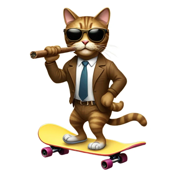 Cool cat smoking a cigar on a skateboard  sticker
