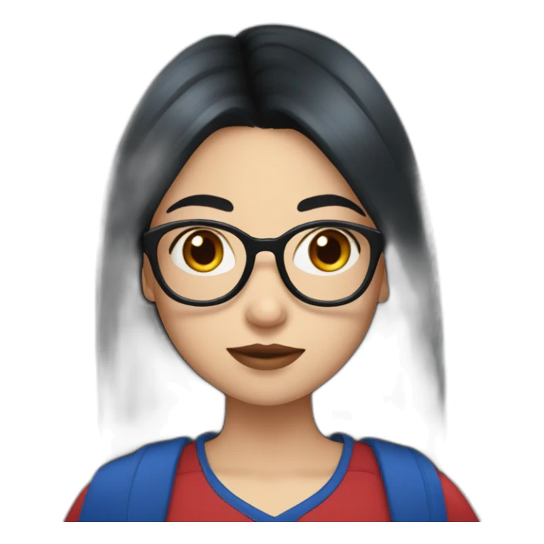 FCB girl long black hair with glasses blue red sticker