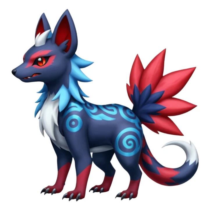 Colorful patterned esoteric shiny glowing scaly scary cool badass edgy Zorua-Absol-Zangoose-Salandit-fusion (full body) sticker