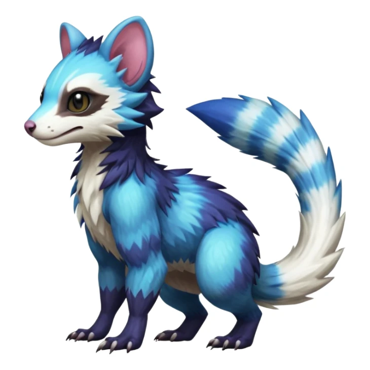 Realistic sharpColorful translucent glowing Trico-Sergal-Furret-Ferret-Wolverine-Vernid-furry-fursona-fusion-Fakemon-animal-hybrid-creature, full body sticker
