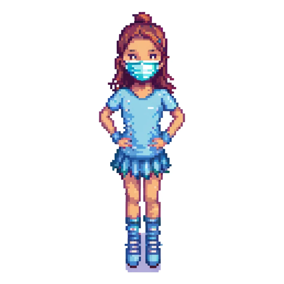 a figure skater girl wearing a face mask sticker