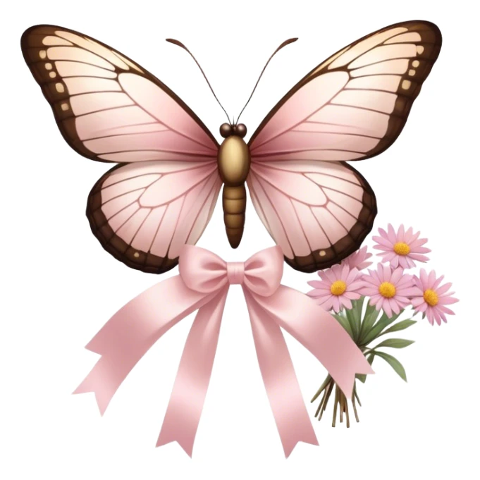 A delicate glass-winged butterfly hovering above a bundle of dried flowers tied with a soft satin bow.
 sticker