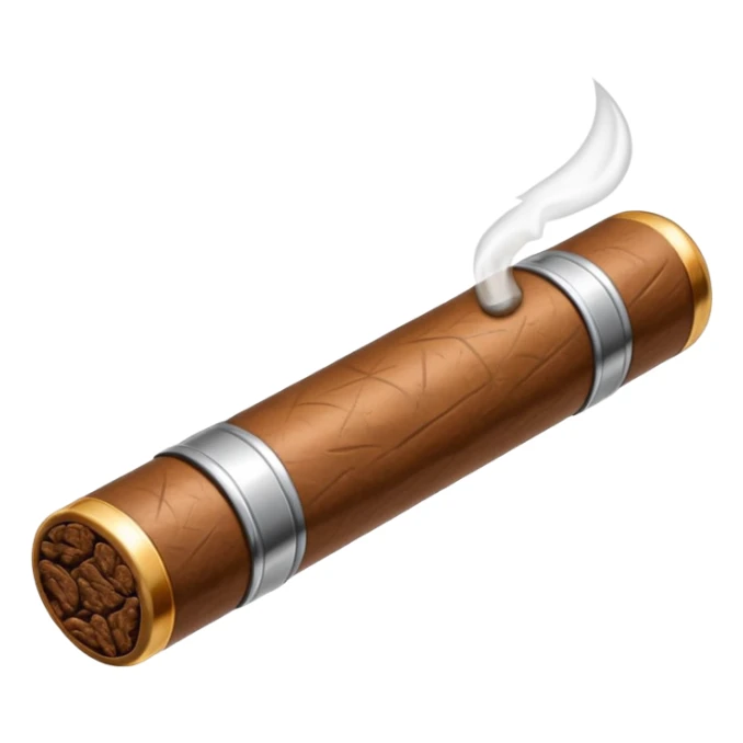 A luxury cigar emoji made of silver chrome, smooth metallic texture, minimal shape, glossy reflections, rich swag aesthetic, iOS emoji style, centered, clean white background sticker