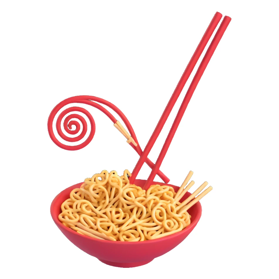 Chinese chopsticks grasping a spiral snack, dynamic motion, fun and simple style sticker