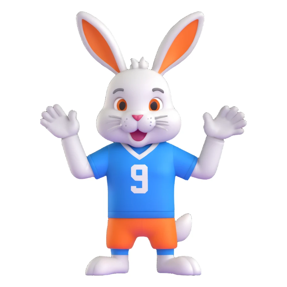 bunny mascot wearing a blue football jersey, flexing sticker