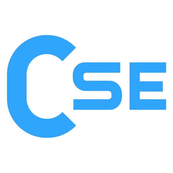 modern logo for CSE, clean geometric shapes, blue and white color scheme, tech-inspired sticker