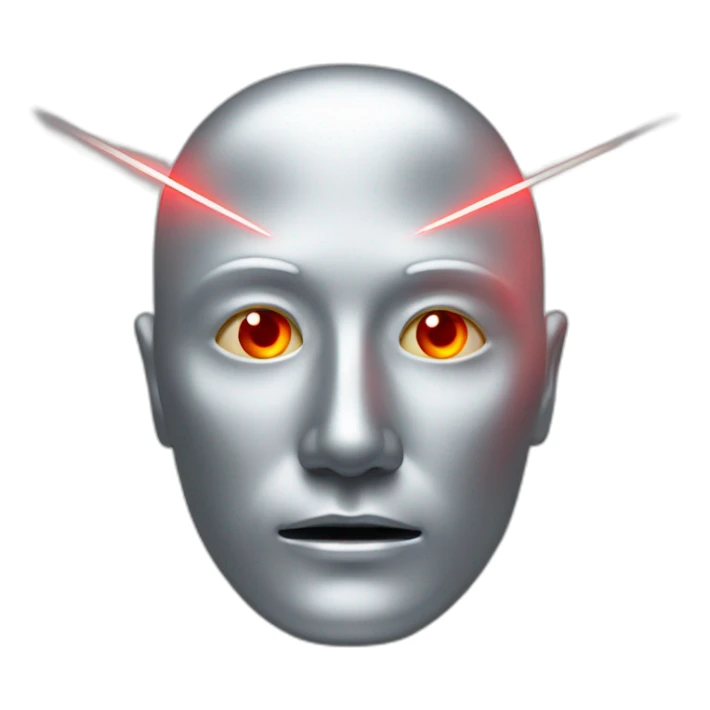 A silver human head with red laser beam streaking out of eyes  sticker