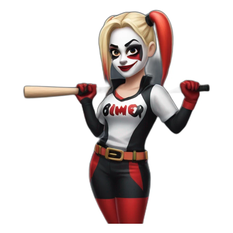harley quinn in her black and red costume with her baseball bat sticker