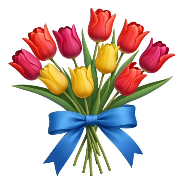 Tulipanes de todos los colores con un moño azul  sticker