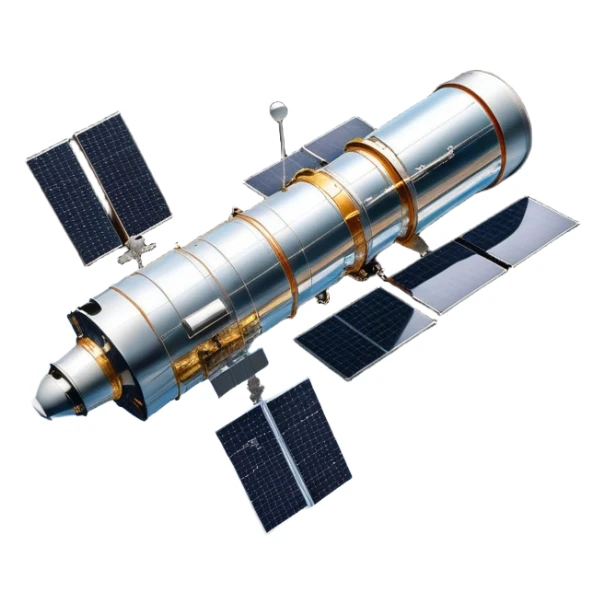  Cinematic Realistic Hubble Space Telescope – A majestic, ultra-detailed rendering of the Hubble Telescope floating above Earth. Its reflective metallic surface and vast solar panels stretch into the darkness, while the lens is pointed outward, capturing the mysteries of the cosmos. sticker