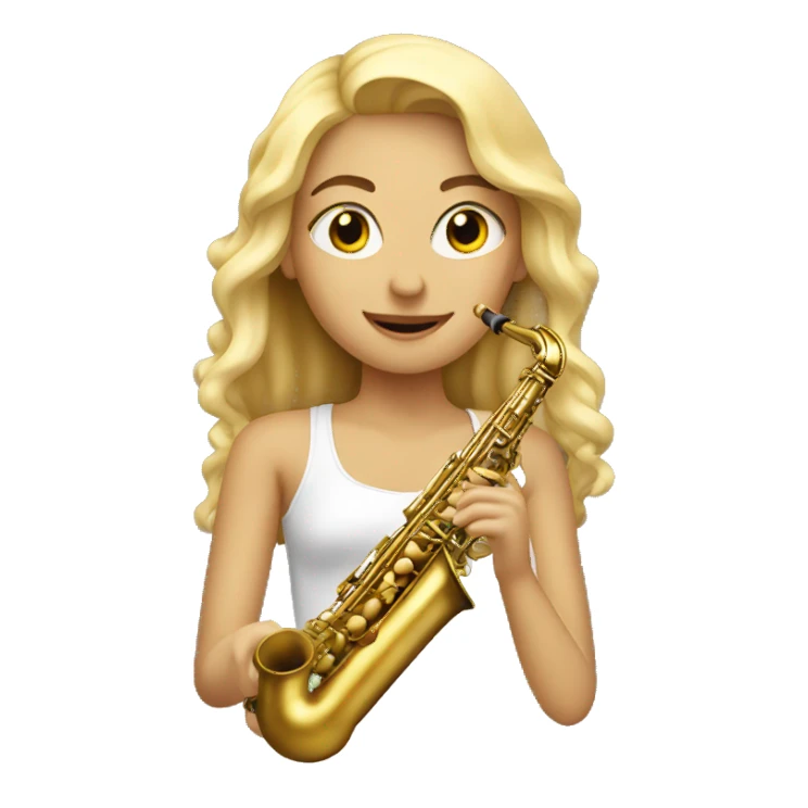 A blonde girl with a saxophone sticker