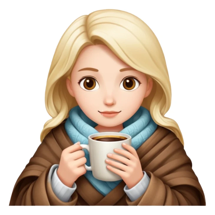 girl holding coffee with a blanket around her sticker