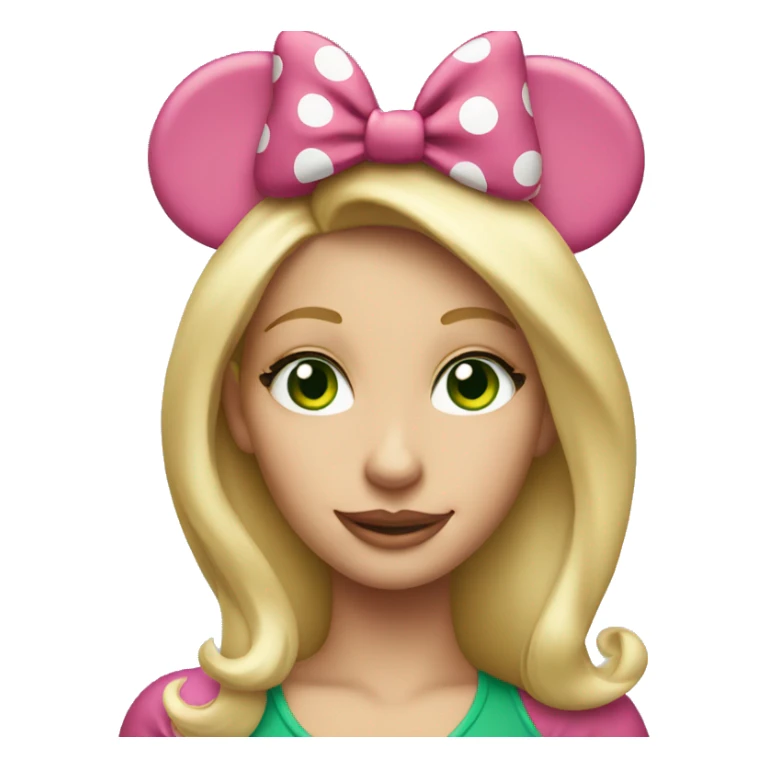 blonde woman with green eyes wearing minnie mouse ears sticker