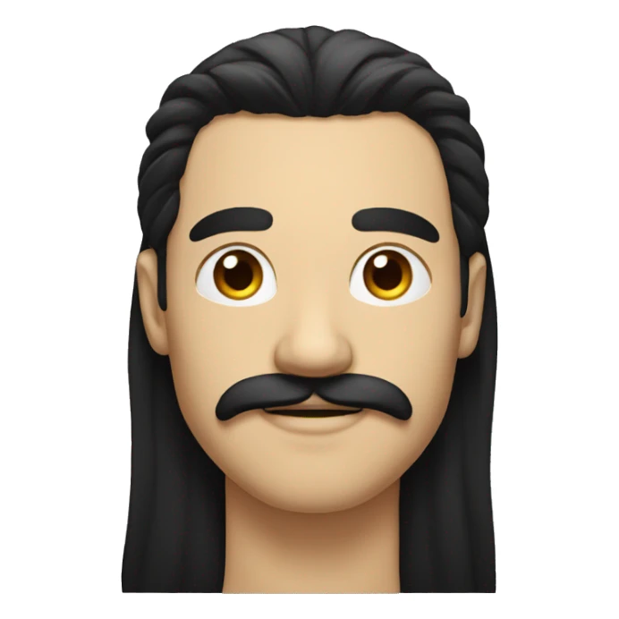 he has got long black hair and he has got mustache sticker