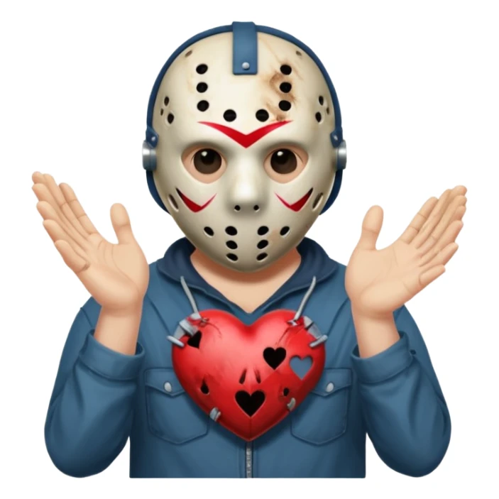 Jason Voorhees, looking cute, making a heart with his hands sticker
