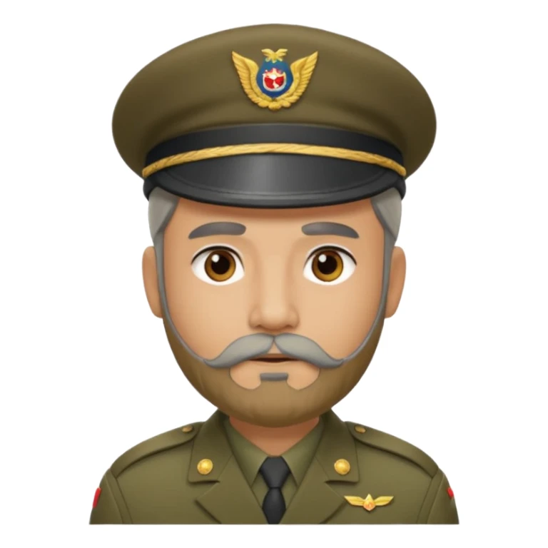 A man in military lhaki colored beret with grey beard sticker