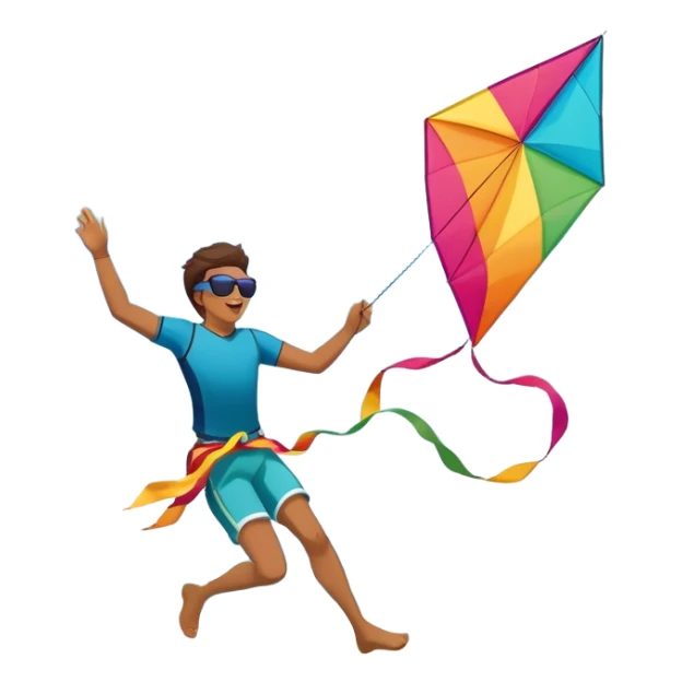 A person soaring through the sky while holding onto a colorful kite on a windy beach. The kite is catching the wind, and the backdrop features waves crashing on the shore, capturing the excitement and freedom of kitesurfing. sticker