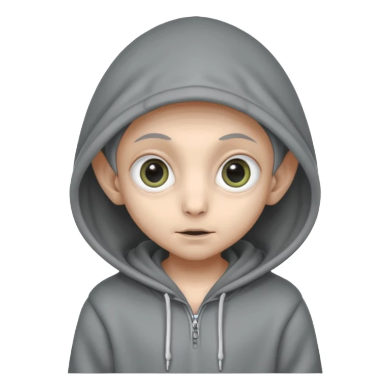Aliens gray, hoodie, cute big eyes, thin ears, half body sticker
