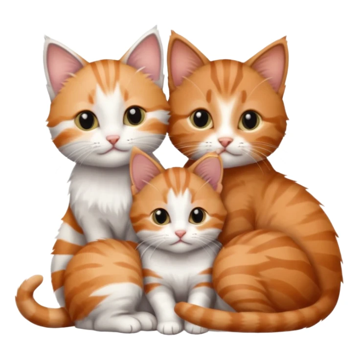 3 very small kittens cuddling together all different colours, the first one is grey and white, the second is ginger and white and the third is brown tabby and white sticker