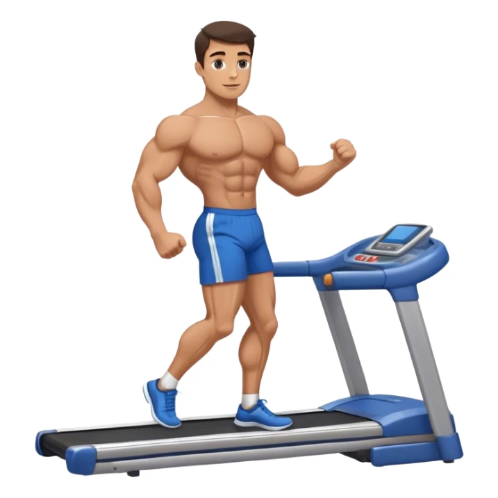 brunette male bodybuilder blue shorts treadmill sticker